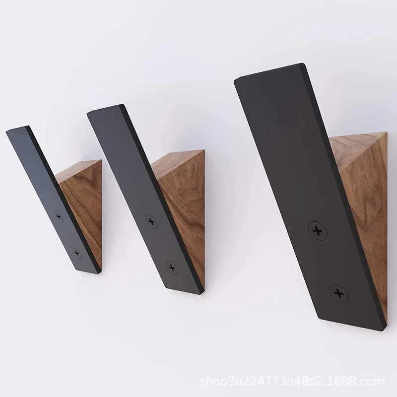 Wall Coat Hook Rack Black Walnut Wood Metal Hooks for Hanging Coats Wall Mounted Wooden Hats Hangers
