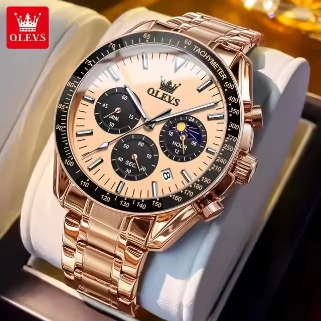 Free samples Chronograph Multi Function Four Dials Men Automatic Mechanical Stainless Steel Chain Quartz Wrist Watch For Men