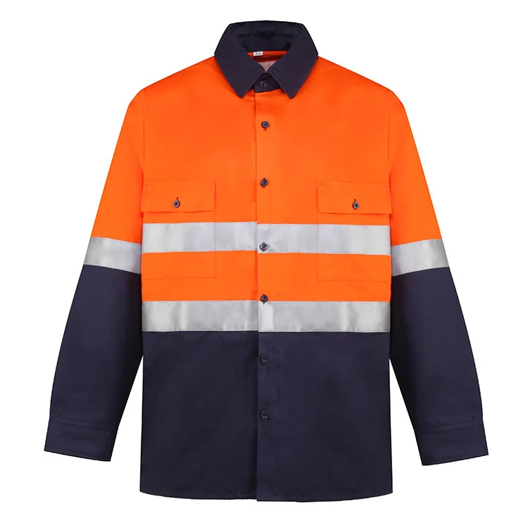 Wholesale Hi-Vis 100% Cotton Reflective Tape Shirt Construction Workwear  Engineer Safety Clothing