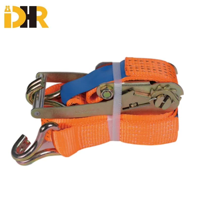 Factory Top 50mm 5t 10m Ratchet Tie Down with Double J Hook for Lashing Car