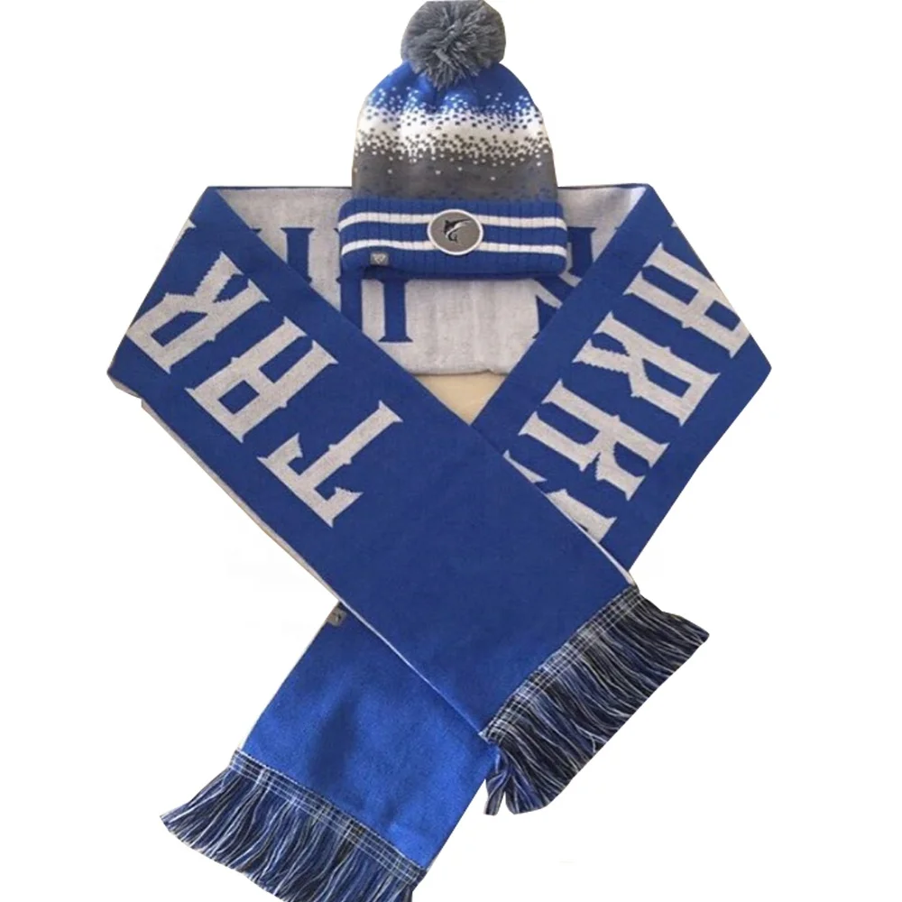 Зимний стильный индивидуальный дизайн Зимний вязаный шарф и шапка На Заказ Жаккардовый веер вязаный шарф спортивный вязаный шарф футбол