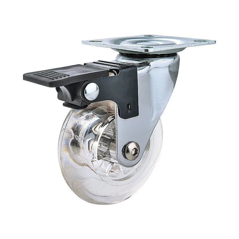 Furniture No Noise Locking Casters  PU Transparent Swivel Plate 2 Inch Caster Wheels