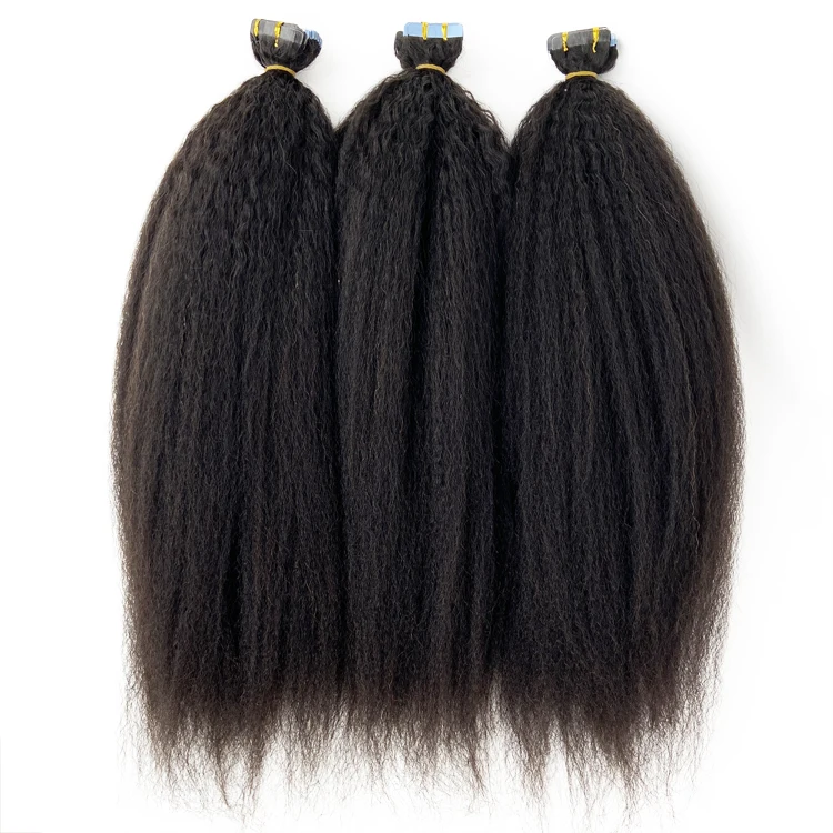 Natural Curly Vietnamese Yaki Straight Raw Indian Hair Tape Ins Thick Kinky Straight Tape In Human Hair Extensions