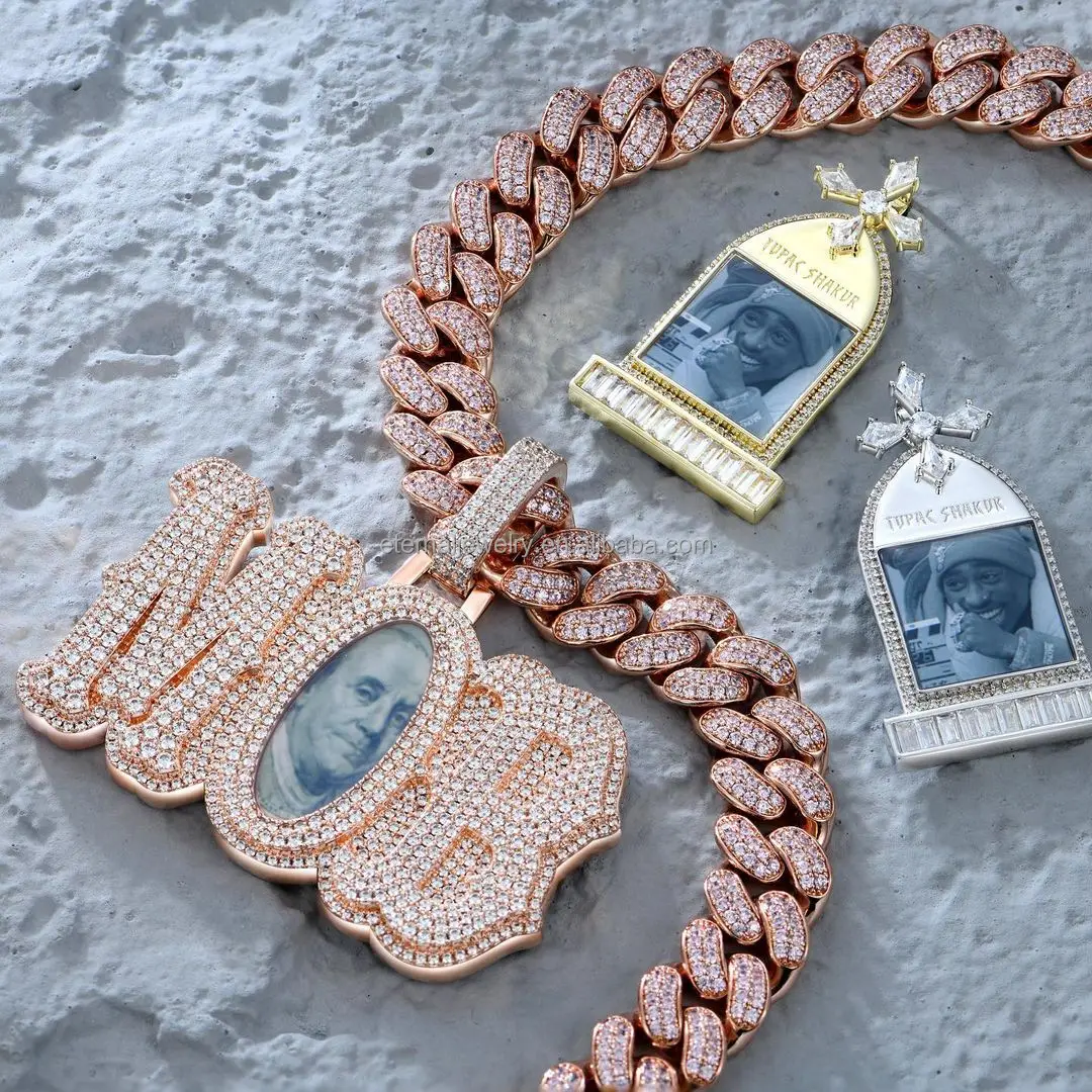 100% Passed Diamond Tester Custom Angel Wings Photo S925 Silver 10k 14k 18k Solid Gold Iced out VVS Moissanite Memory Pendant