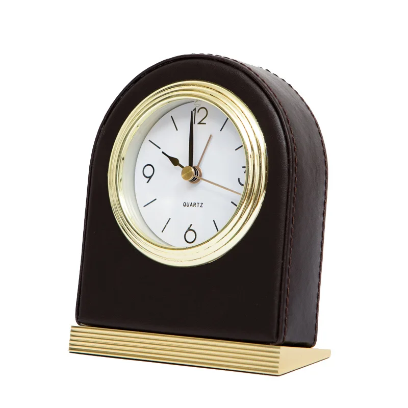 Multifunctional Desktop Alarm Clock, Luminous Mute Clock, Leather Hotel Guest Room Alarm Clock