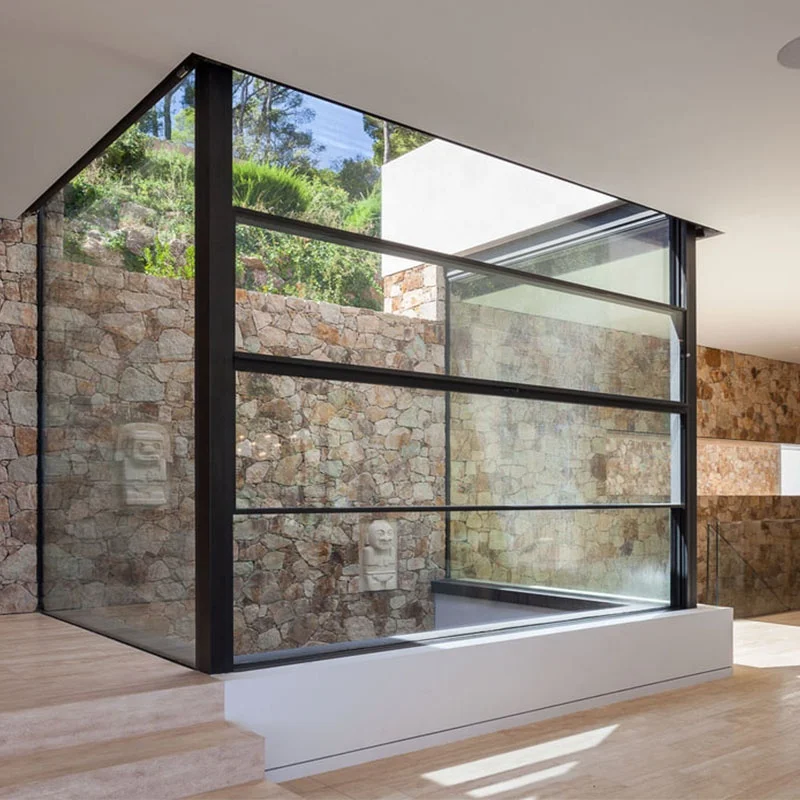 China Automatic Vertical Sliding Guillotine Glass Window Systems Vertical Opening Closing Aluminum Window