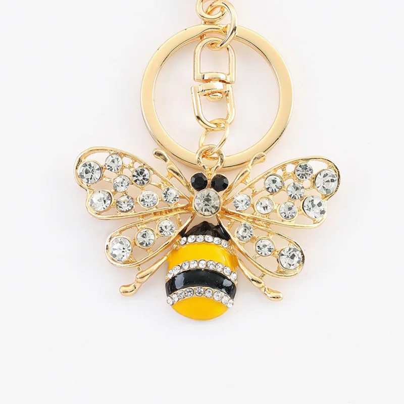 Rhinestone Little Bee Keychain Bumble Bee Sparkling Keyring Animal Key Chain Decor in A Box for Bag Purse Wallet