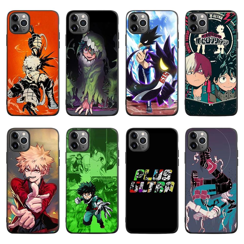 Trendy Hot Sale Matte Black TPU Cover Anime My Hero Academia Deku Phone Case for iPhone 12 11 7 8 X XR Custom Case