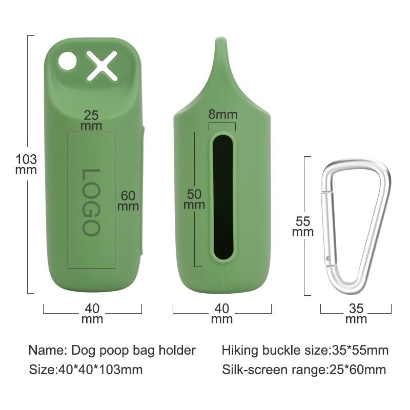 Factory Custom Eco Friendly Durable Pet Waste Dispenser Disposal Portable Hand Free Silicone Dog Poop Bag Holder With Metal Clip