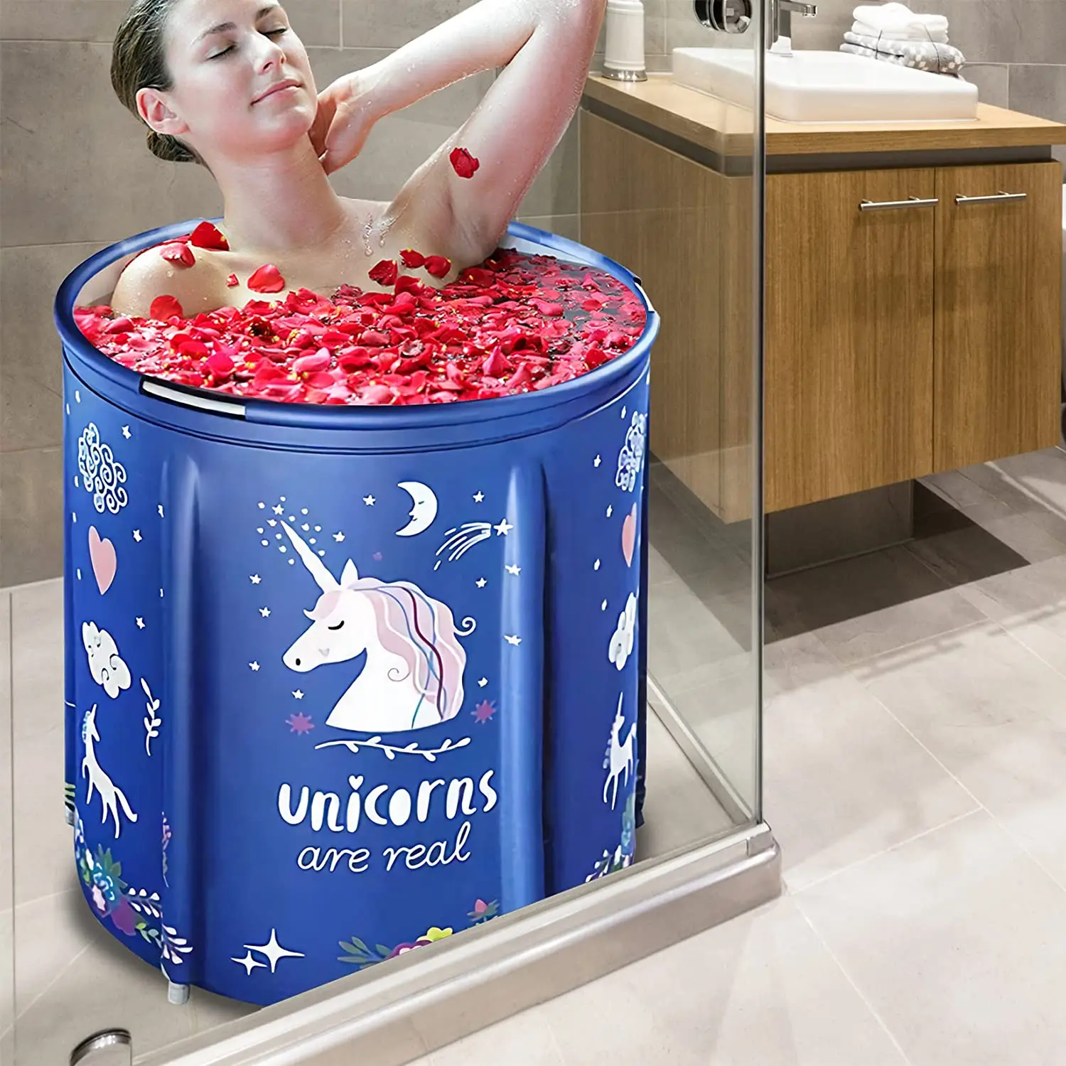 Portable Foldable Bathtub Free Standing Soaking Bath Tub for Shower Stall Folding Bathroom Spa Tub with Pillow