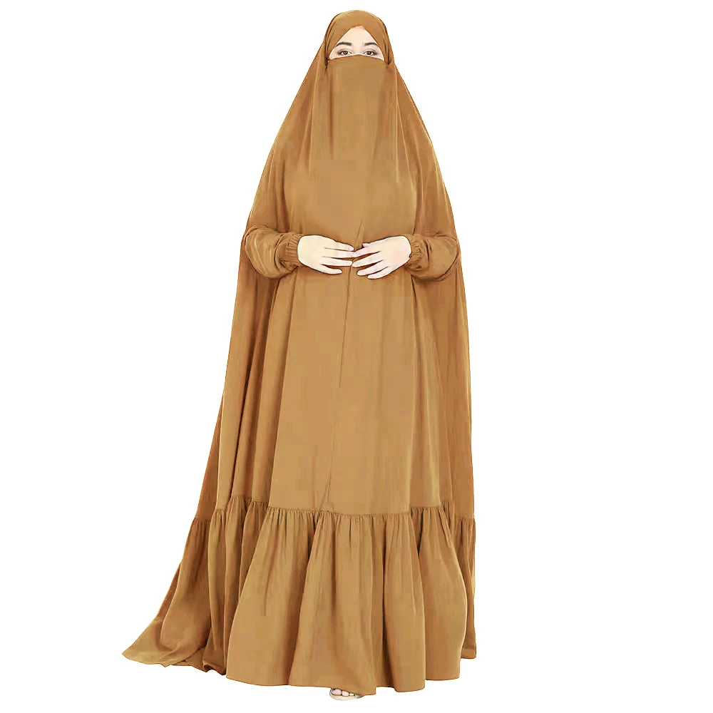 Modest Khimar Hijab Abaya Solid Color Festival Daily Robe Set Dress Niqab Burka Woman Clothing Islamic Muslim Abaya Dress Jilbab 11