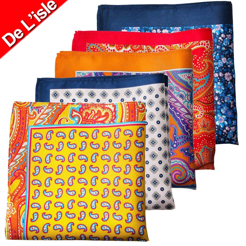 2024 Handmade Men 100% Silk Printing Paisley Handkerchiefs Custom Colorful Red Black and White Silk Pocket Squares for Men Suit