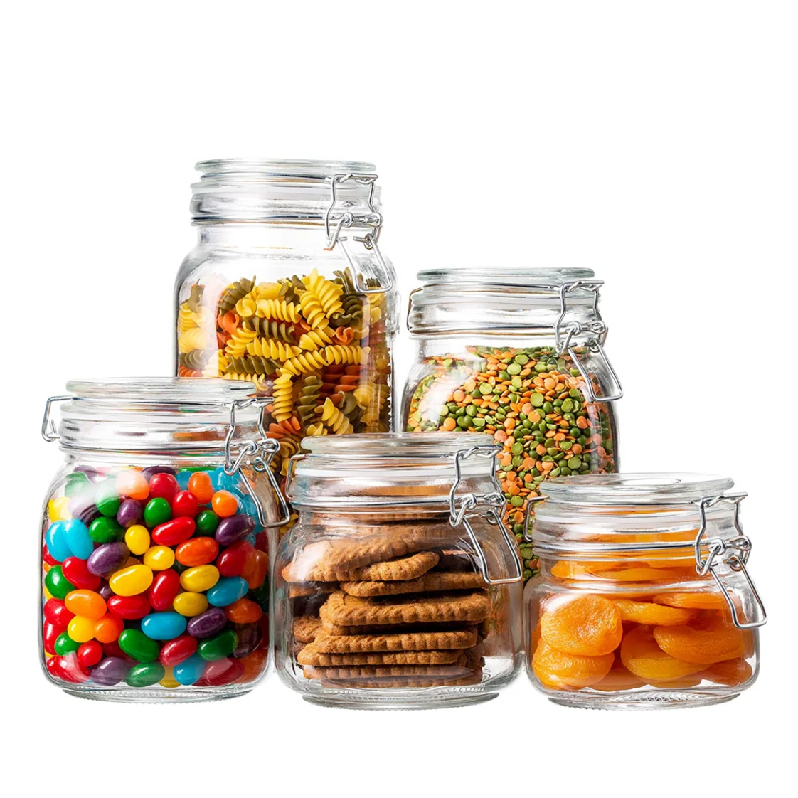 Glass Storage Canister Mason Jar with Bamboo Wood Lid Straw Kitchen Food Storage Clamp Airtight Cookie Glass Storage Canisters