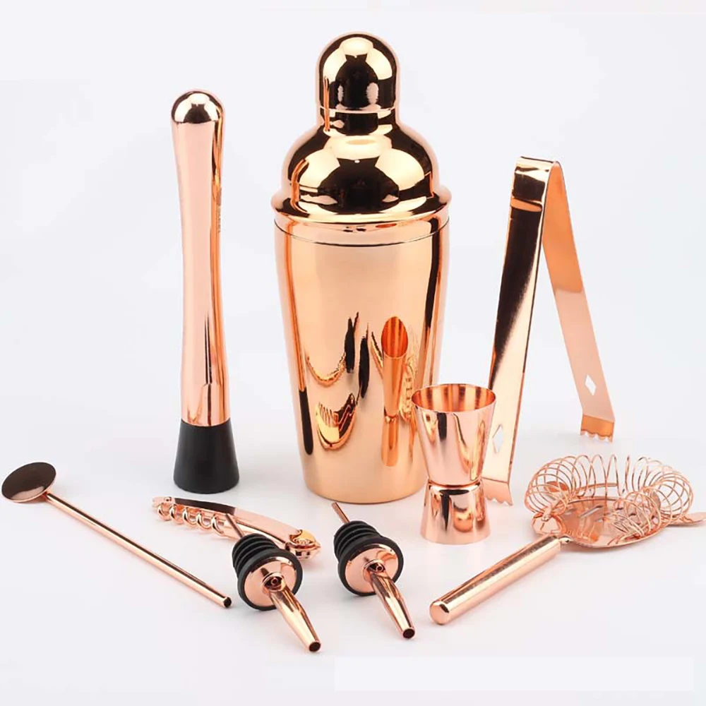 Bar rose gold jigger cocktail shaker bartending stainless steel cocktail unweighted shakers designs custom logo