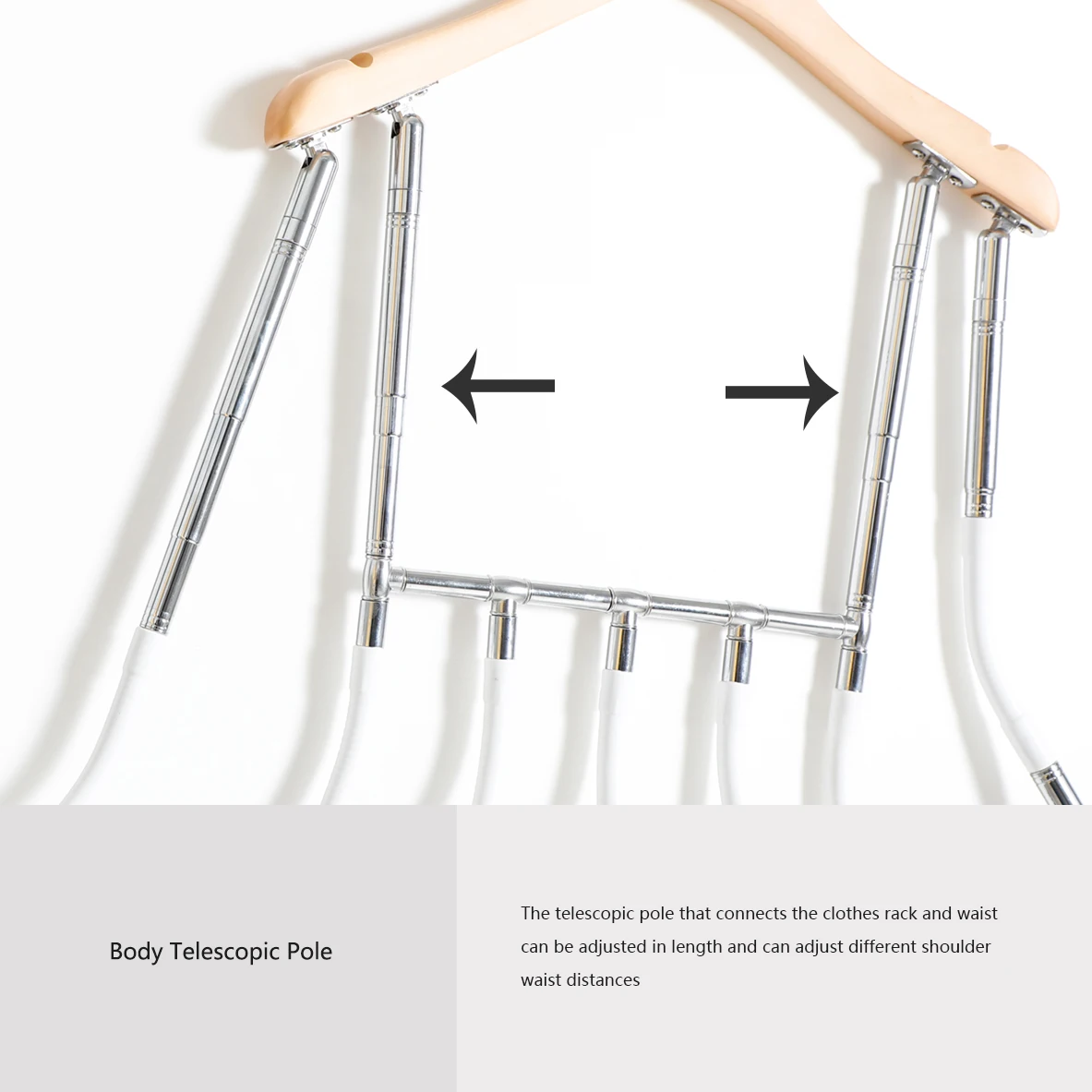 BST Metal Wooden Body Shape Clothing Display Hangers with Adjustable Fashionable Dress Form