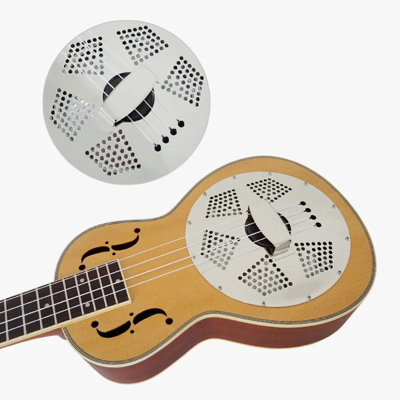 Aiersi brand China made 26 Inch Tenor F Holes Spruce Top Resonator Ukulele travel guitar with case