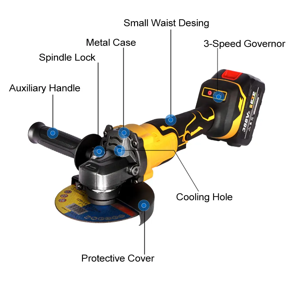 Brushless Angle Grinder M14 14000Rpm 3 Gears Variable Cutting Grinding Polishing Power Tool 18v