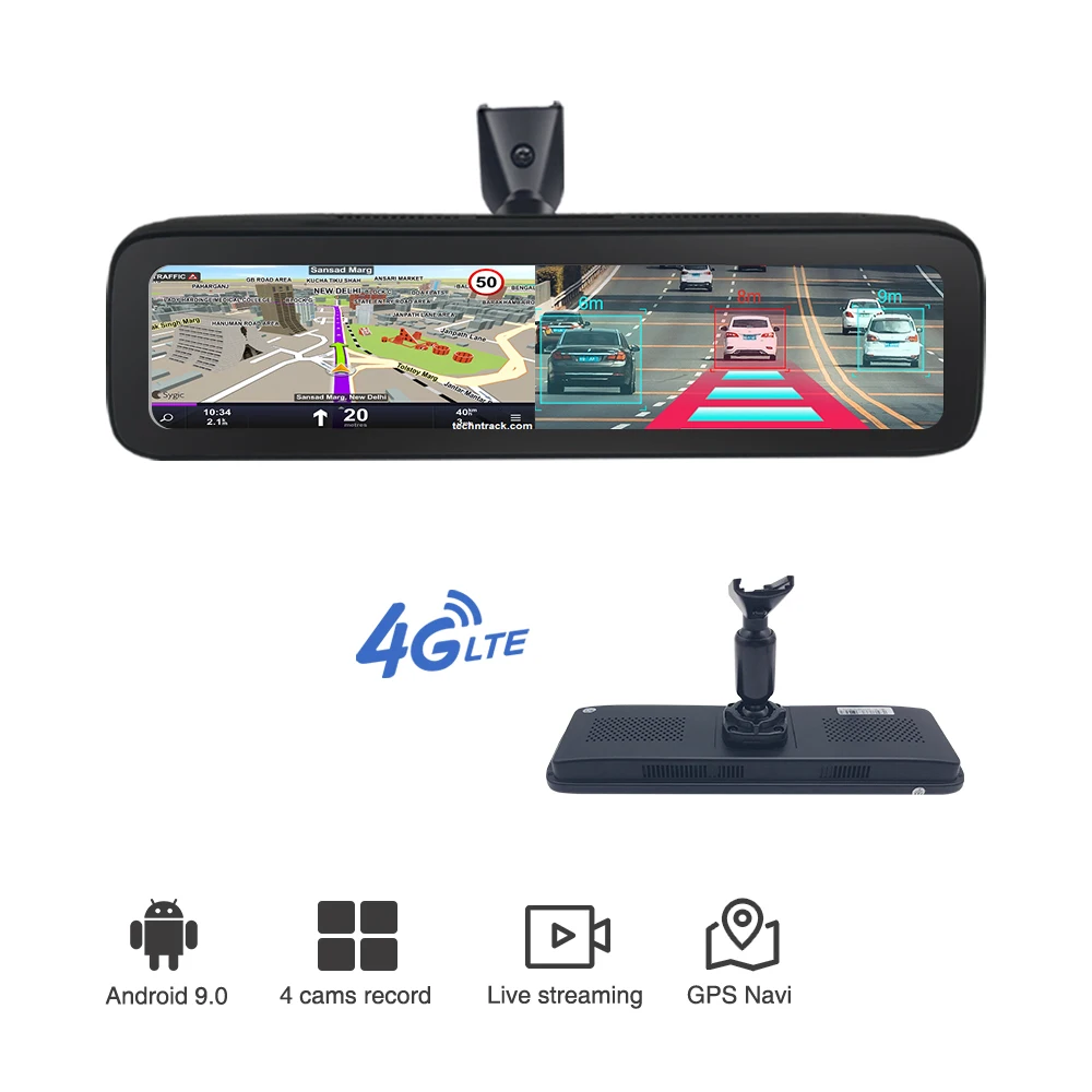 4 Cameras 360 degrees 4 Channel Android 12Inch Rearview Mirror Center Control ADAS GPS Car Dvr Video Recorder 4G Wifi Dashcam