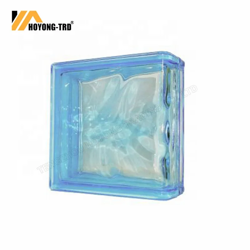 Side blue color glass block brick 190*190*80 mm