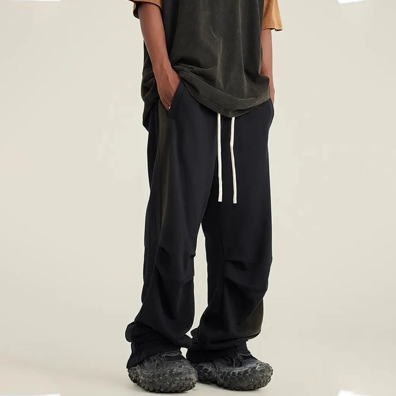 Vintage Sweatpants High quality french terry  unisex parachute pants stacked acid wash sweatpants