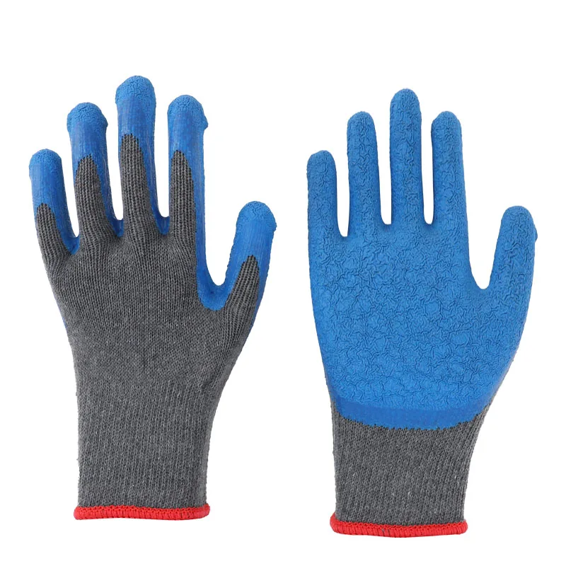 China Importer Quality Work Cotton Crinkled Latex Knitted Gloves