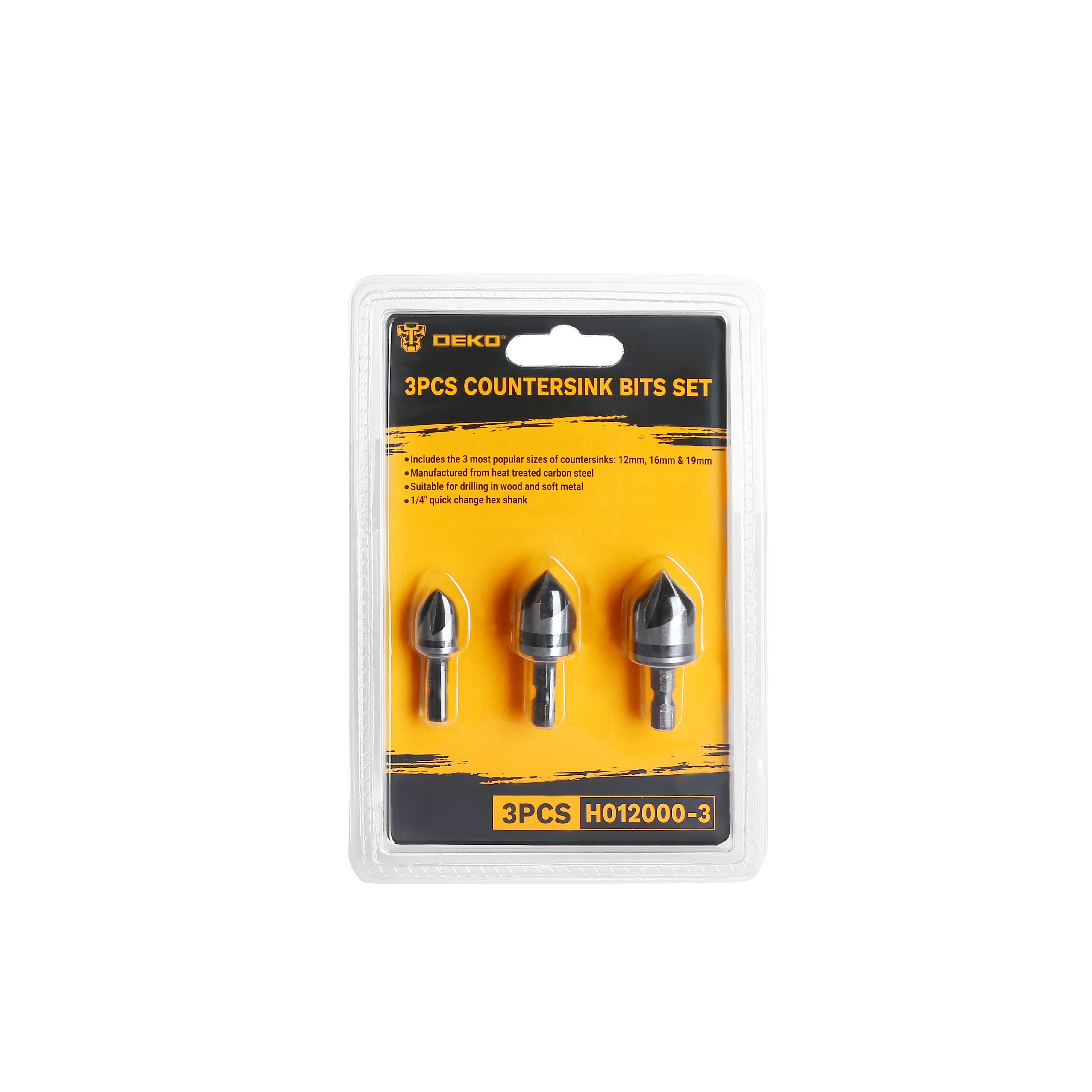 DEKO H012000-3 3PCS COUNTERSINK BITS SET Manufactured From Heat Treated Carbon Steel Suitable For Drilling In Wood