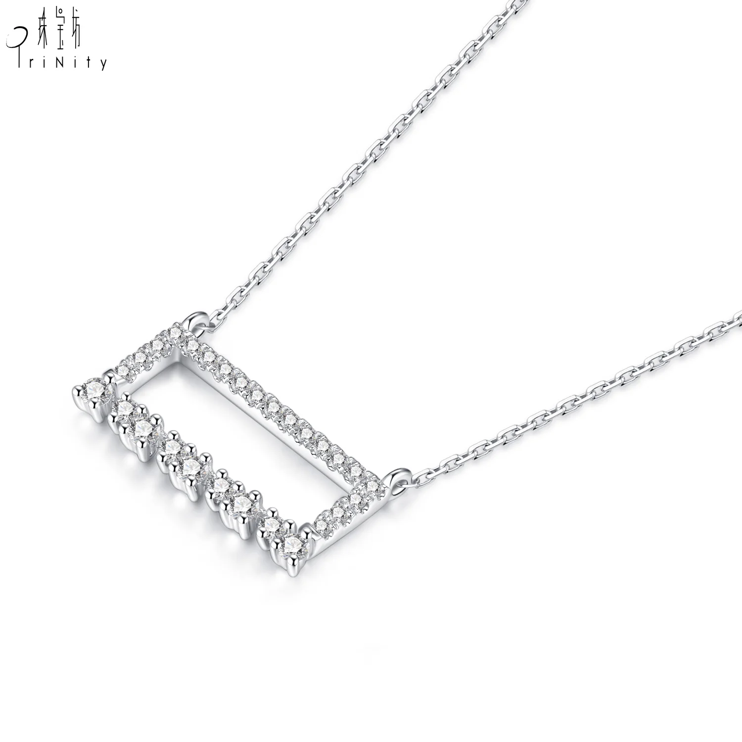 New Design Simple Elegant Design 18K Solid White Gold Real Natural Diamond Pendant Necklace Light Chain For Girls