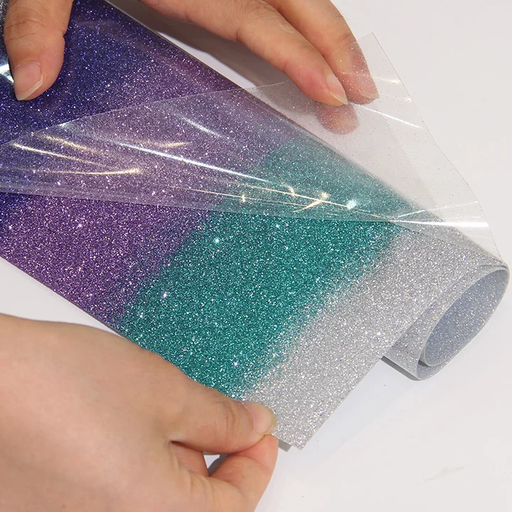 Custom Textile T Shirt Rainbow Glitter Thermal Press Vinyl Rolls HTV Film Heat Transfer Vinyl For Tshirt Clothing Logo