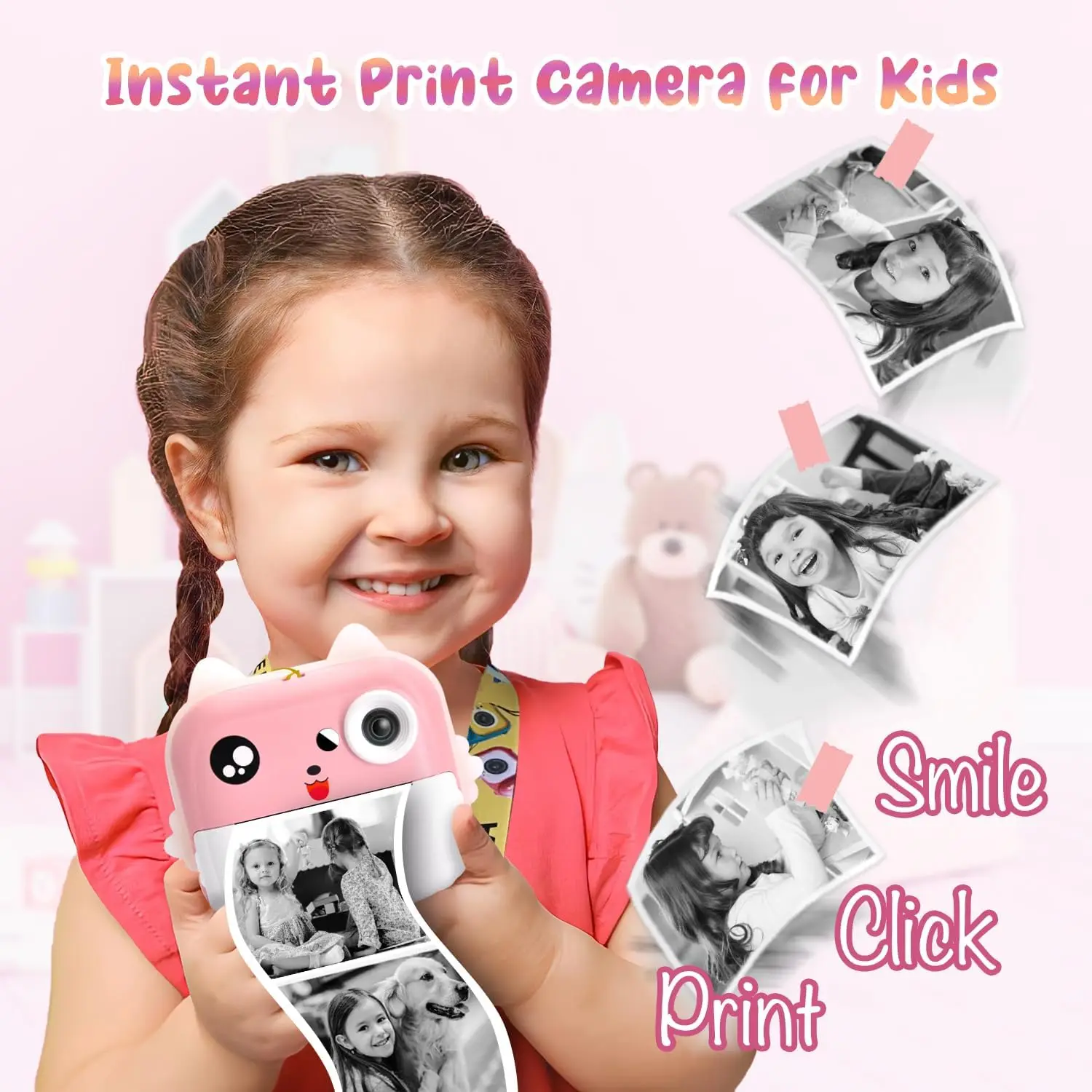 Kids Print Cameras Toddler Digital Instant Camera for Girls Boys Zero Ink Kids 48MP Cam 1080P HD Video Camcorder for Bir