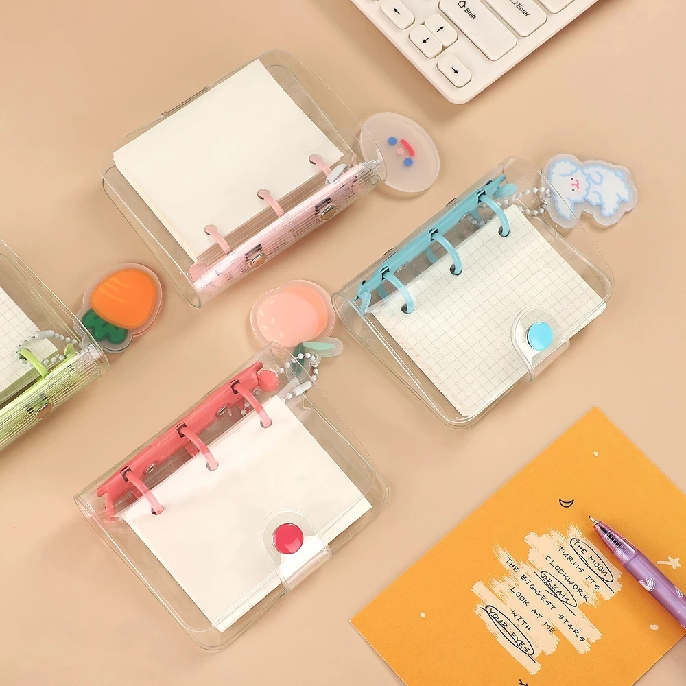 
Creative Cute Transparent 3 ring Mini Loose-leaf Hand Book Student Portable Notebook ring binder Kawaii School Supplies 