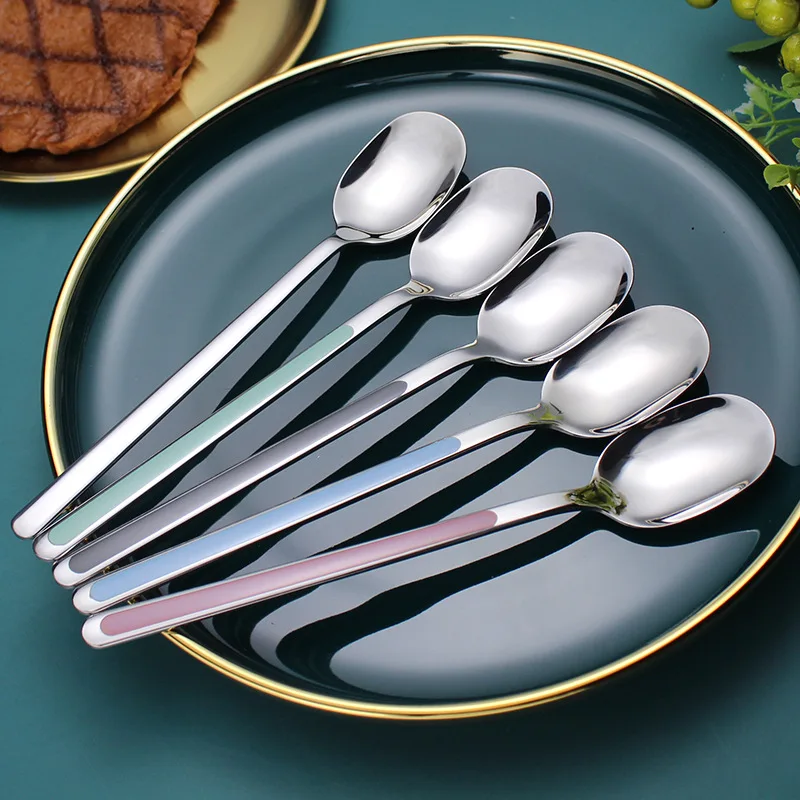 Wholesale 304 Stainless Steel Long Handle Metal Korean Table Silver Spoon For Home Restaurant Party