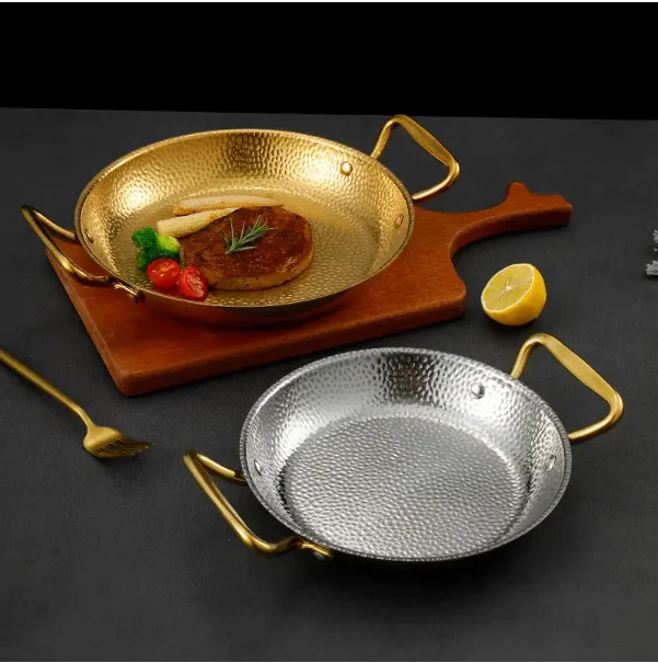 Commercial crayfish plate Flat bottom stewed rice pot Double ear frying pan hotpot 304 stainless steel Spanish seafood rice pot