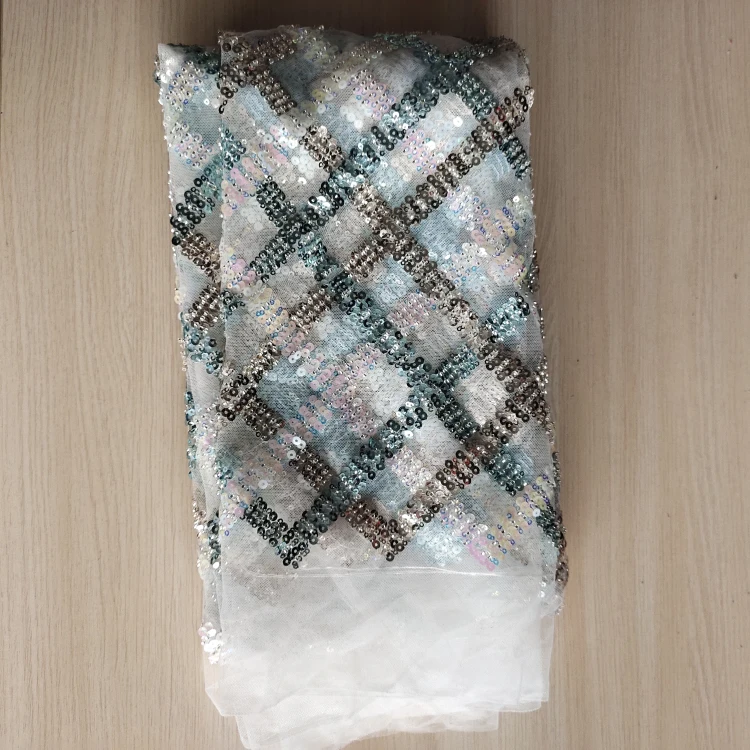 Rongbao MZ2# Border Lace with Beads for Sparkling Evening Dress Embroidery Fabric Tulle Turkey Sequins Lace Fabric