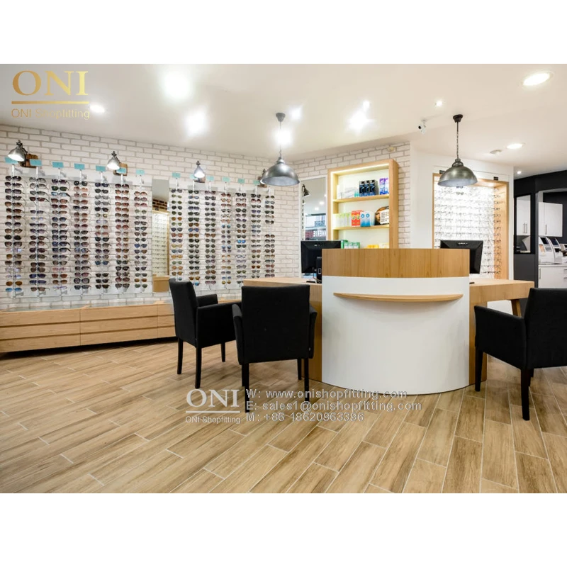 Wall Mounted Eyeglasses Display with Light Fashion Glass Display Case Optical Interior Design