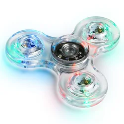 2022 Kids Toy Colorful Glowing LED Flash Light Hand Spinner RGB LED Crystal Fidget Spinner Finger Stress Release EDC