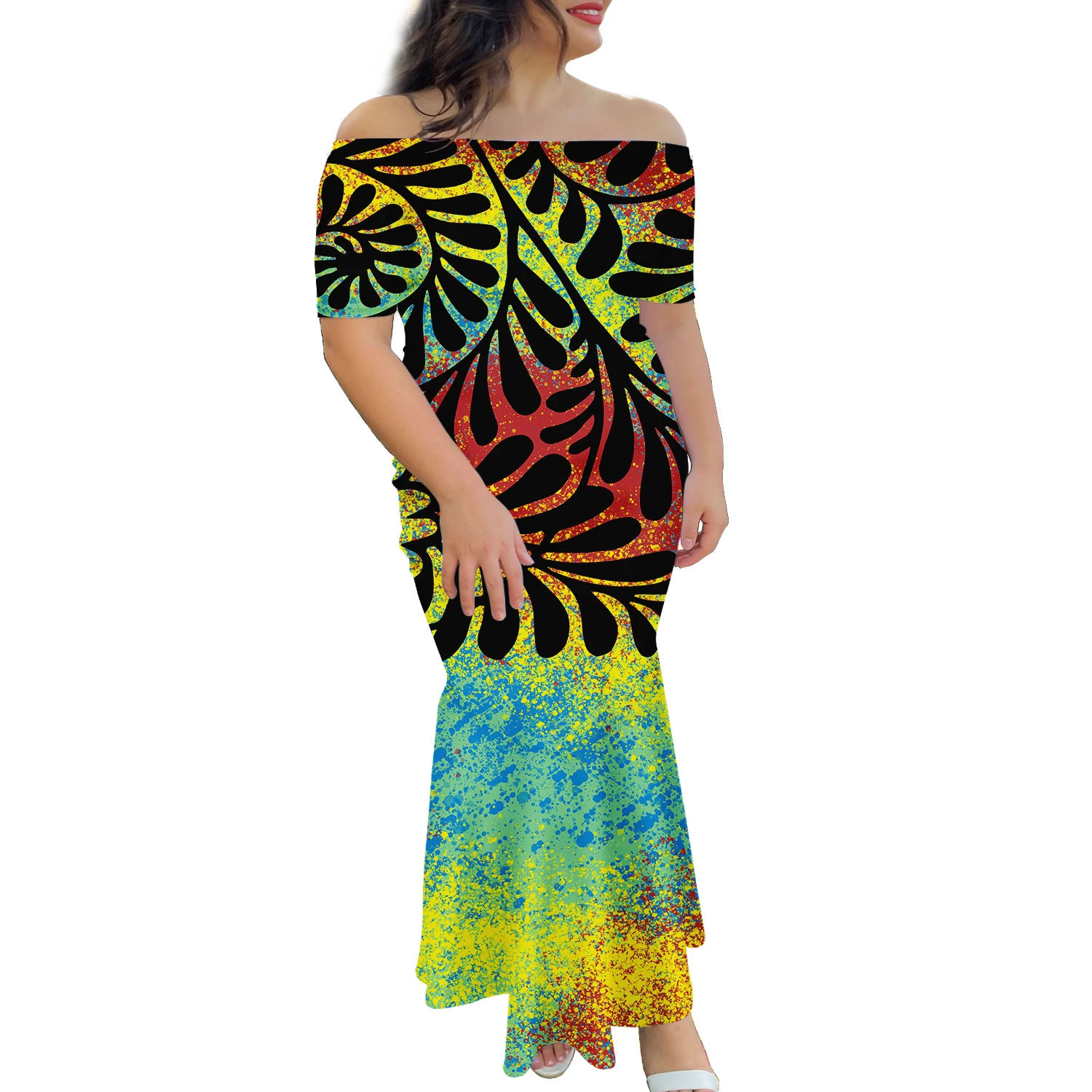 Женское облегающее платье-Русалка Tie Dye свадебное платье с открытыми плечами в стиле Тихоокеанского островка принтом рыбий хвост полинезийские плечевые платья на заказ