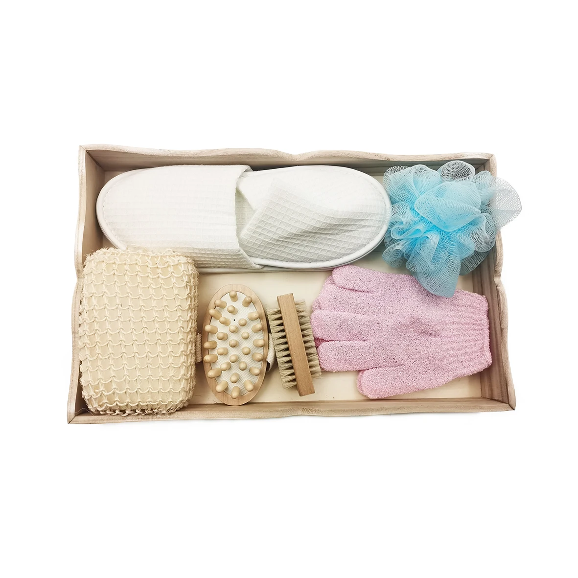 High Quality Promotional Wood Square Box Bath Accessory Set Classical Box Spa Bath Gift Set