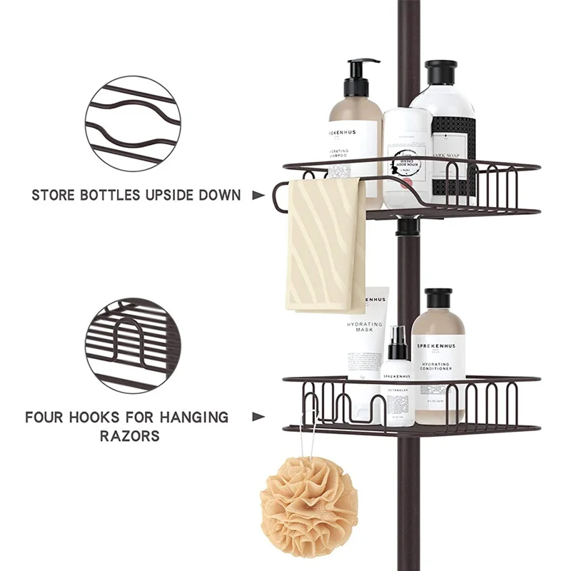 Telescopic Metal Corner Shelves Shower Rack Multi-layer Triangle Height Adjustable Free Stand Extension Bathroom Shelf