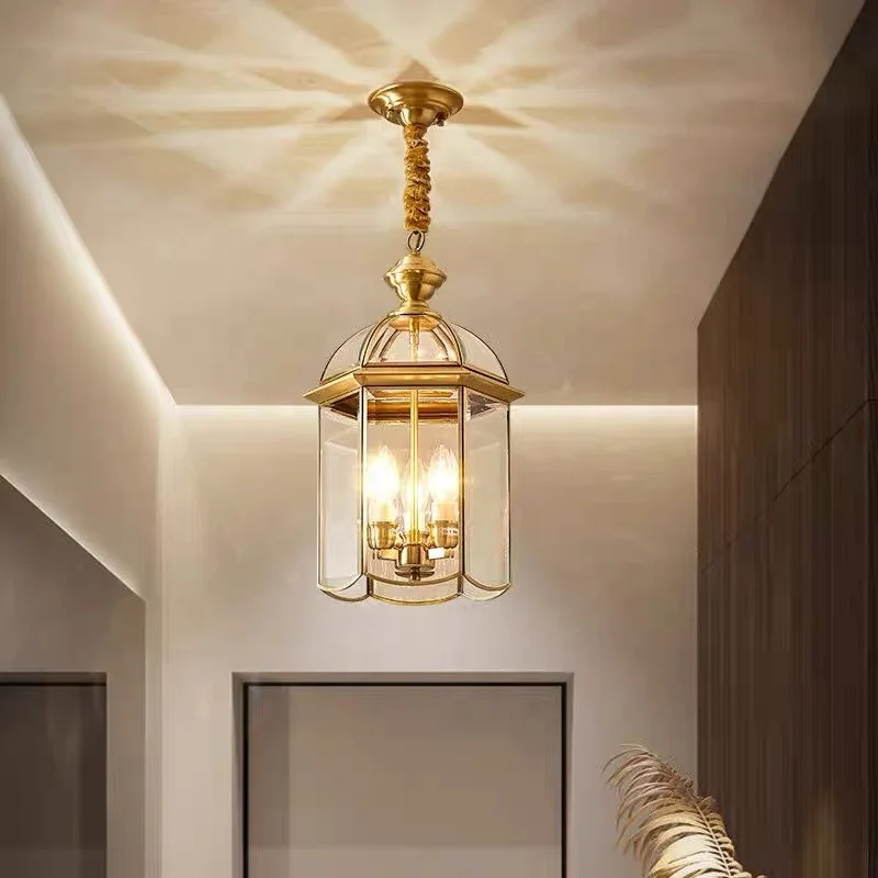 All copper outdoor pendant lamp waterproof garden balcony long corridor frame pavilion pendant lamp courtyard door outdoor