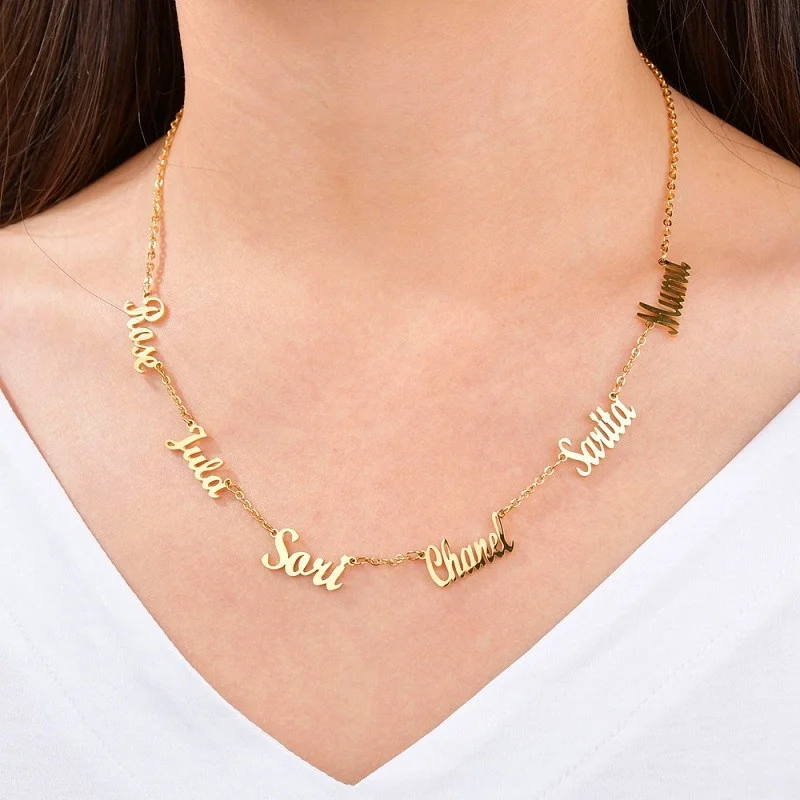 Custom Multiple Names Necklace for Women Personalized Family Name Stainless Steel Nameplate Necklaces gold plated jewelry