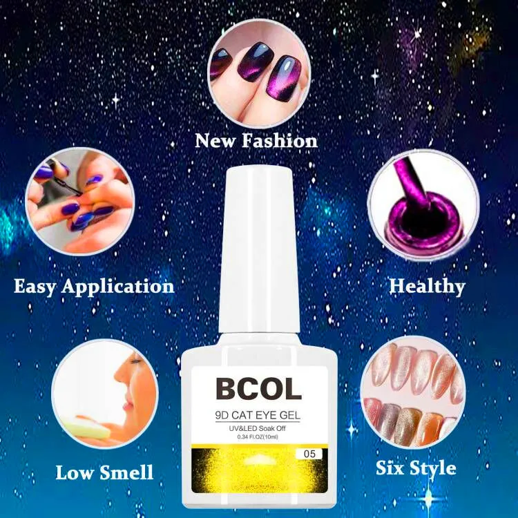 BCOL 9D Cat Eye Semi Permanent Gel Nail Art Polish Starter Kit Soak Off UV LED Custom Private Label 6Color Cruelty Free Magnet