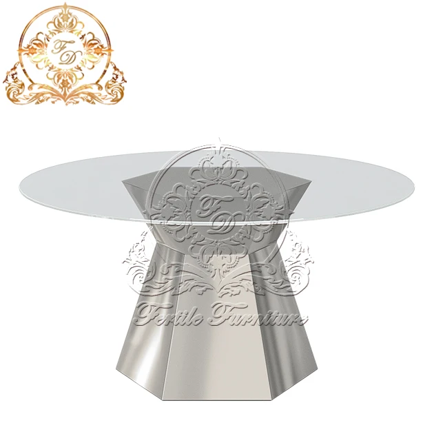 High Quality Stainless Steel Gold Party Coffee Event Italian Round Glass Pedestal Dining Table For Restaurants