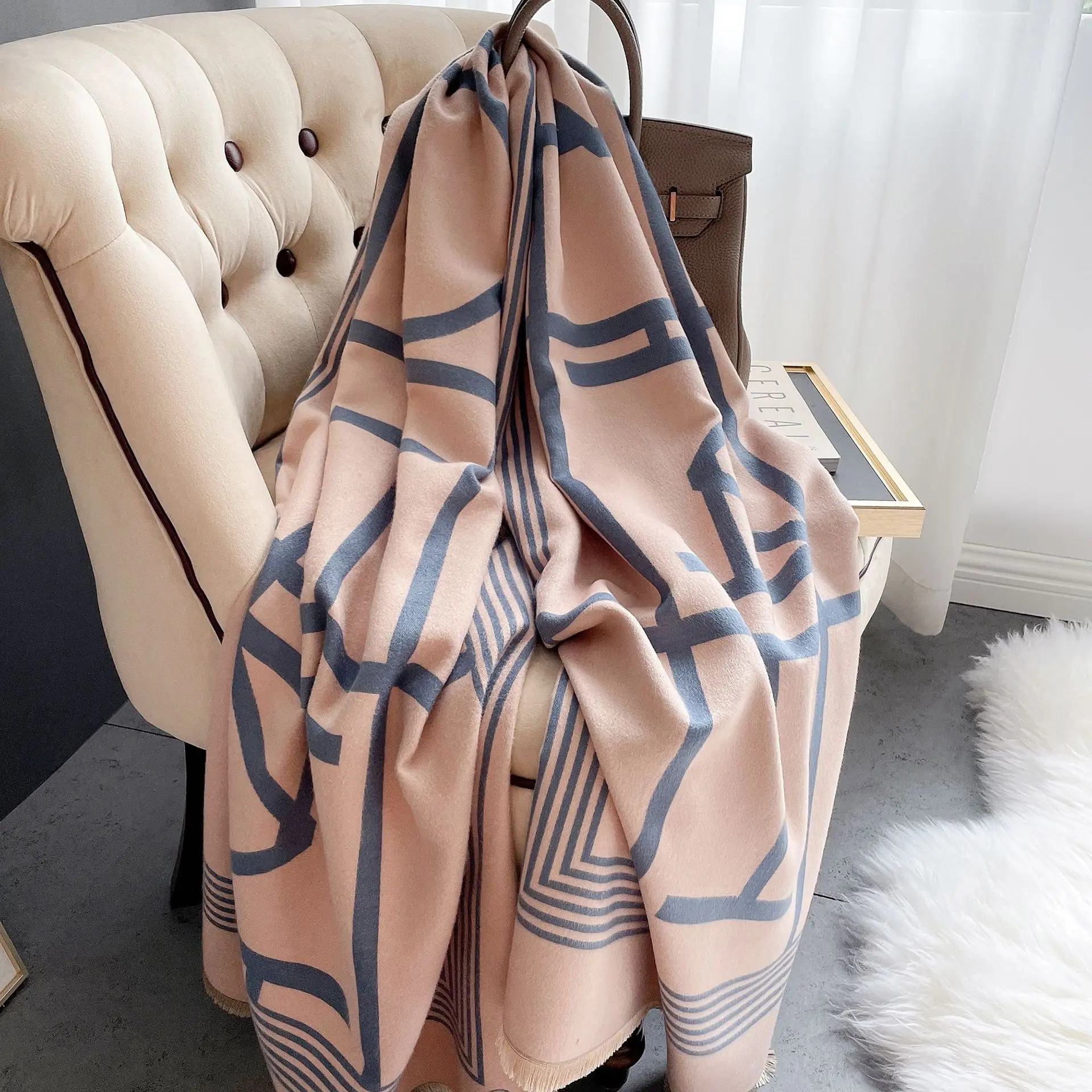 2022 ladies double sided luxury designer inspired warm scarves winter black extra long pashmina shawls cashmere scarf