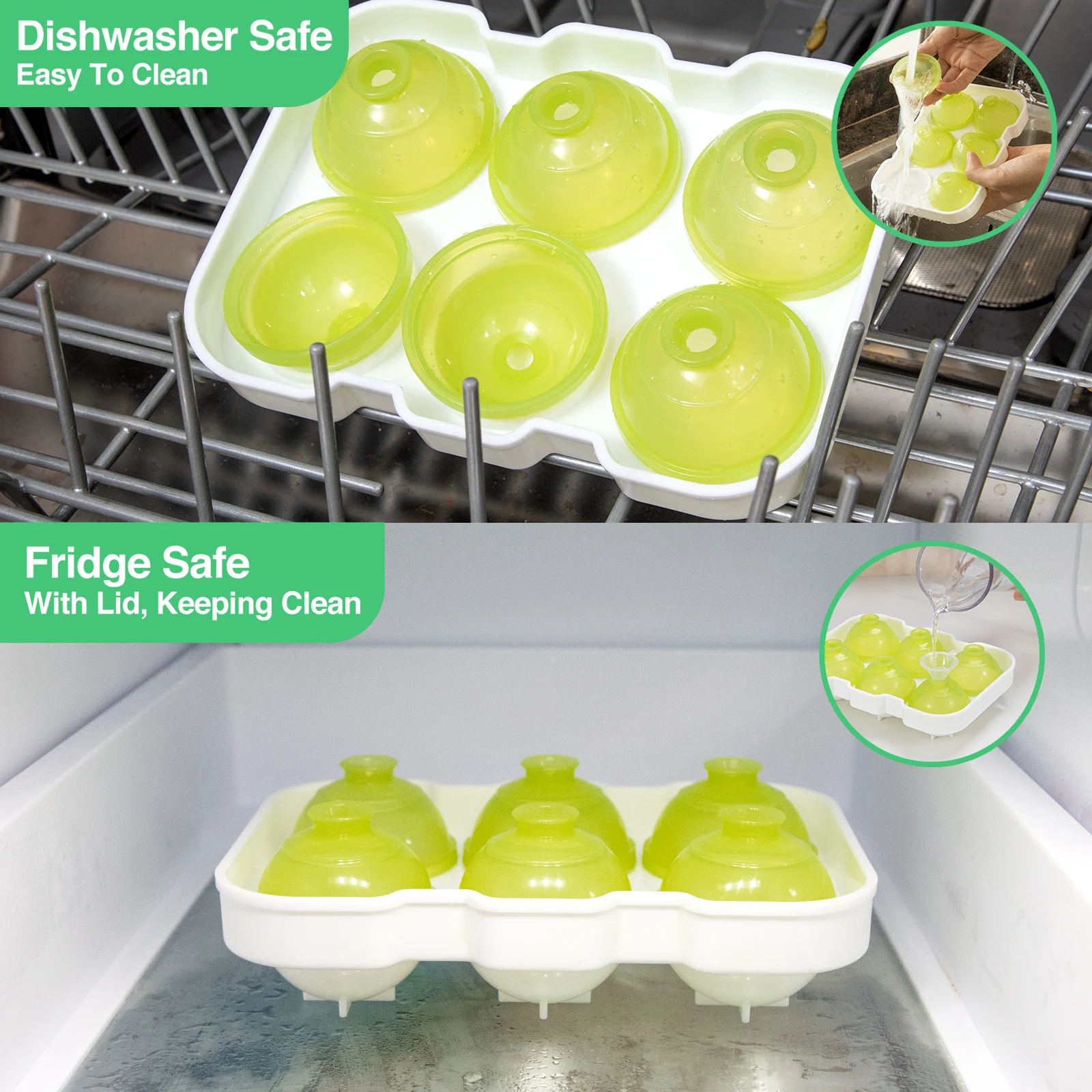 BPA Free Durable 6 Cavity Ice Mold Silicone Ice Cube Tray Crystal Clear Ice Ball Maker Mould
