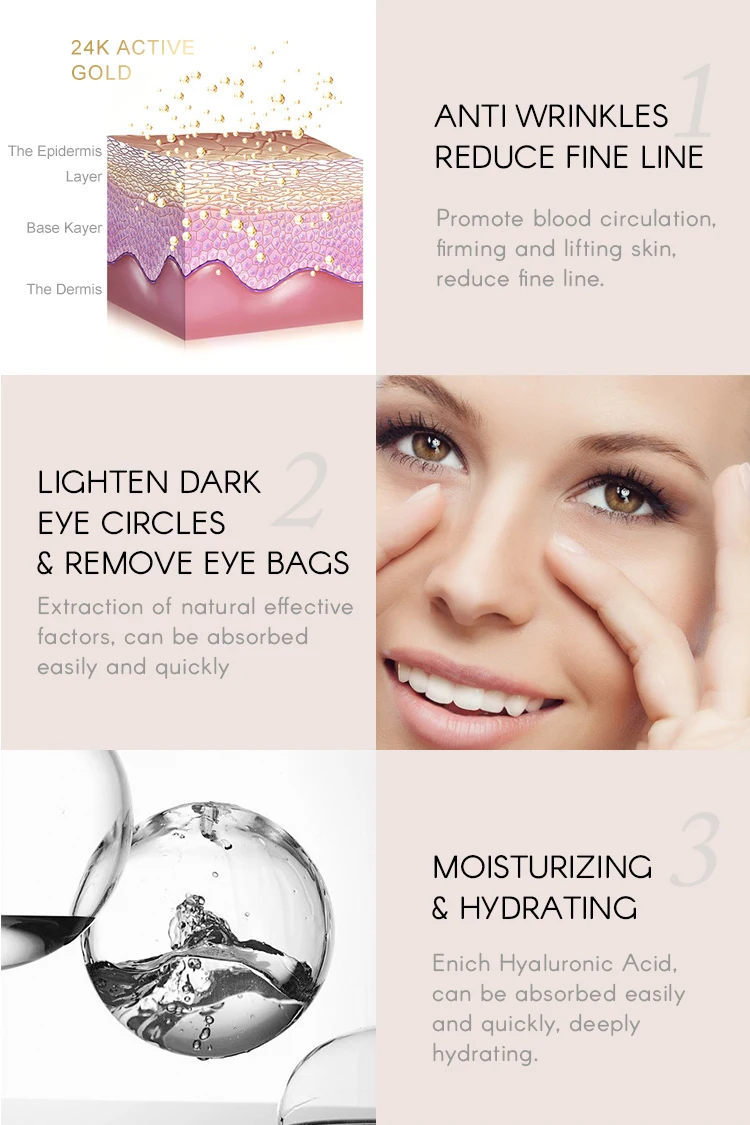 Wholesale private label anti-wrinkles improve eye bags nourishing whitening Hyaluronic Acid collagen moisturizing eye patches