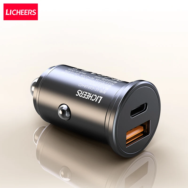 Licheers HOT C10 Car Chargers 38W 36W Dual USB High Power A+C 12V 24V PD Type-C Multi ProtectionFast Charging Metal Car Charger