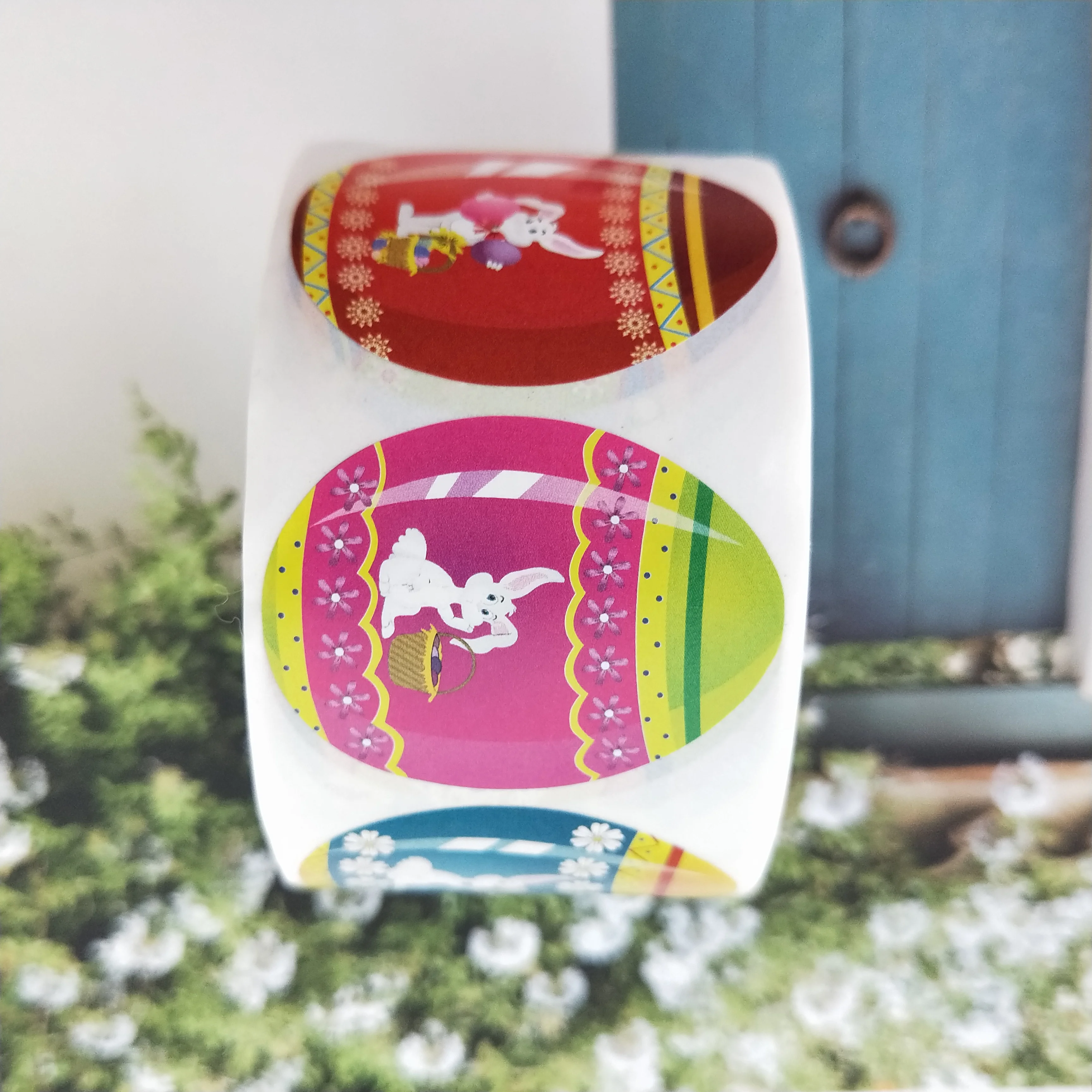 Egg shaped Roll sticker with cute rabbit for Easter gifts packaging
