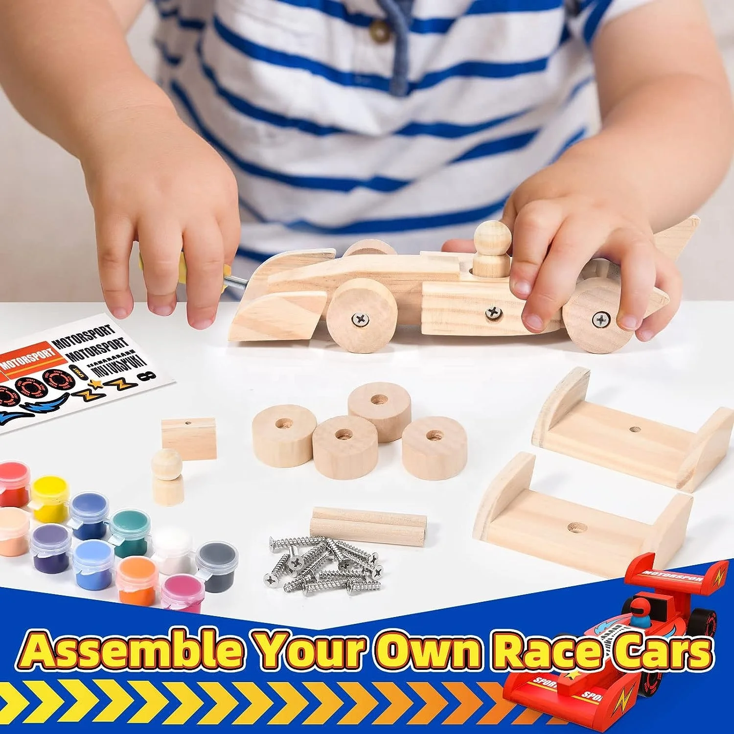 DIY Wooden Cars Crafts for Kids Easy Assemble & Paint Your Own Race Cars Model Car Kits Woodworking Arts and Crafts for Kids