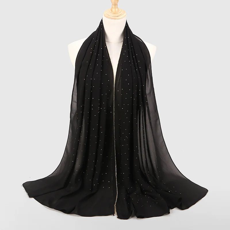 Zifeng OEM Pearl Chiffon Diamond Scarf Spring And Summer Long Hijab Scarf For Women
