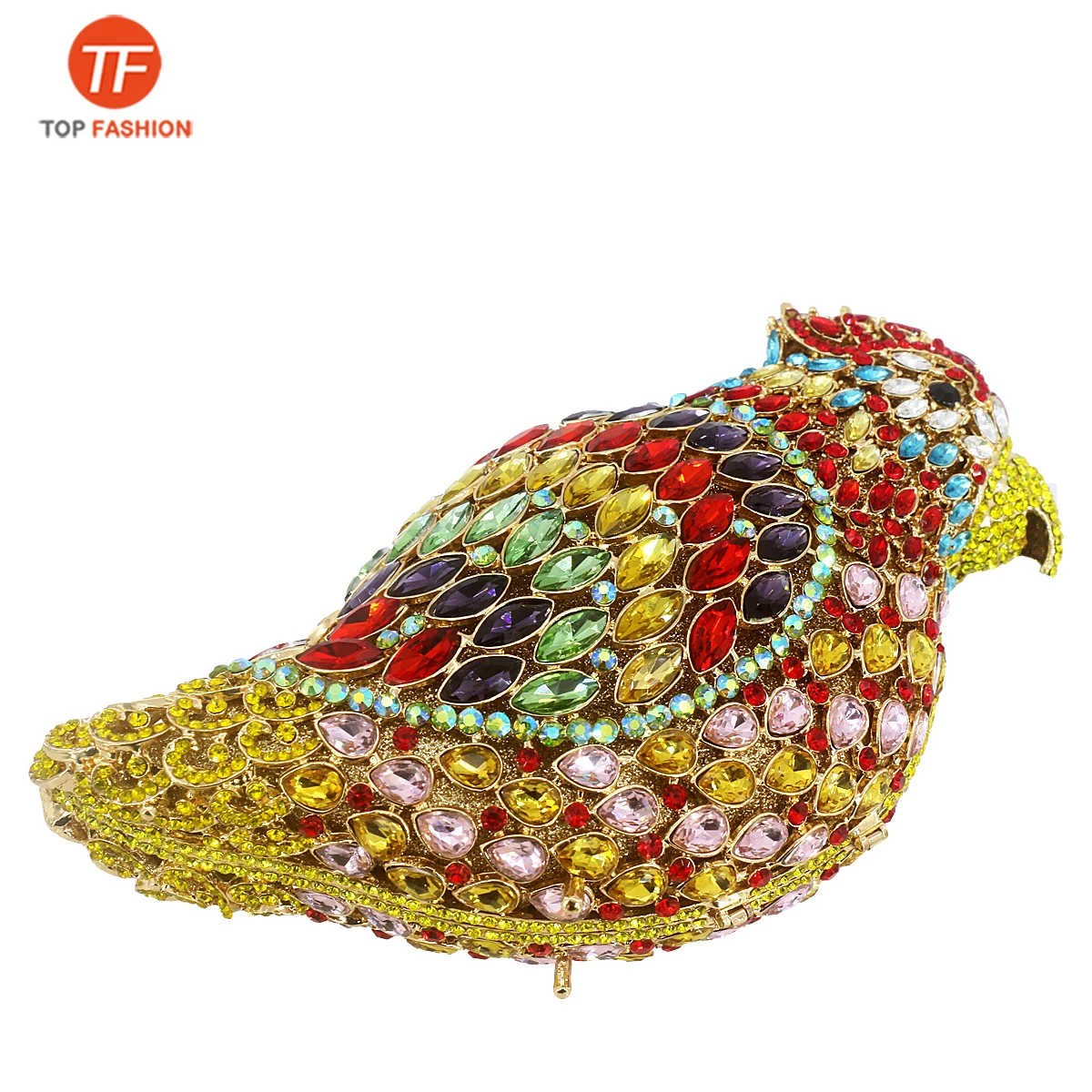 
Factory wholesales Parrot Evening Party Bag Colorful Diamonds Luxury crystal clutch bridal wedding party purse handbag 